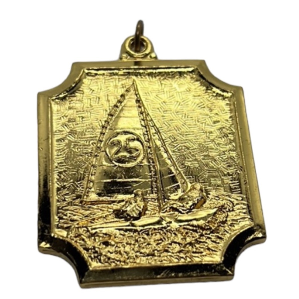 SAIL BOAT PENDANT MEDAL GOLD TONE VINTAGE